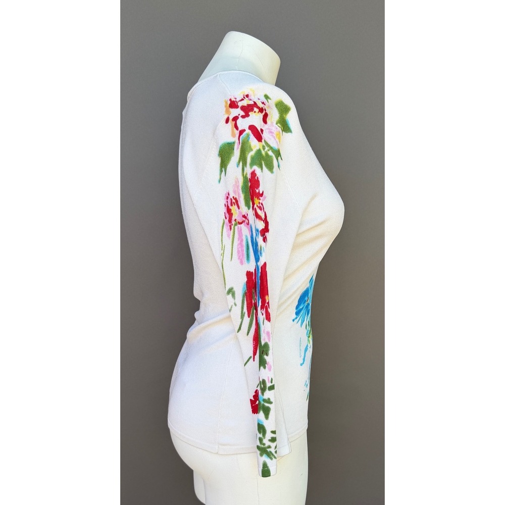 My Favorite Things Colleen Lopez Floral Sweater Top Small White Sequin Bead - Picture 5 of 14